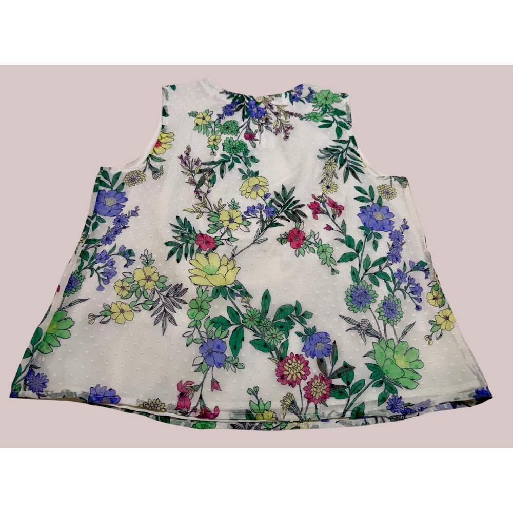 LOFT Womens Small Floral Clip Dot Sleeveless Shell Blouse White Multi Color Top